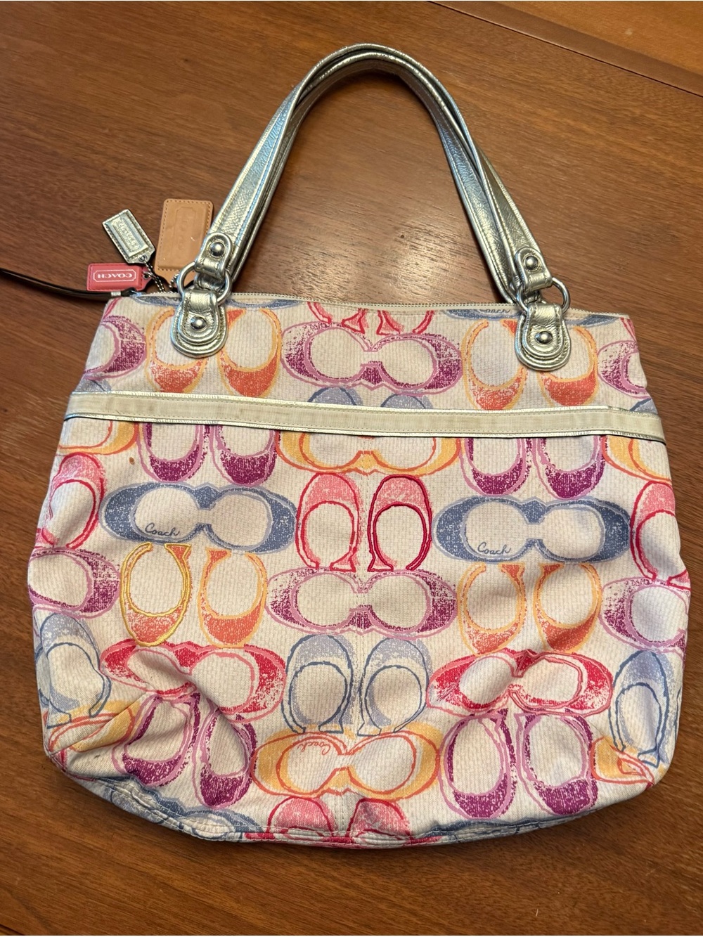 Vintage Coach Multicolor Signature Canvas Tote with Metallic Handles